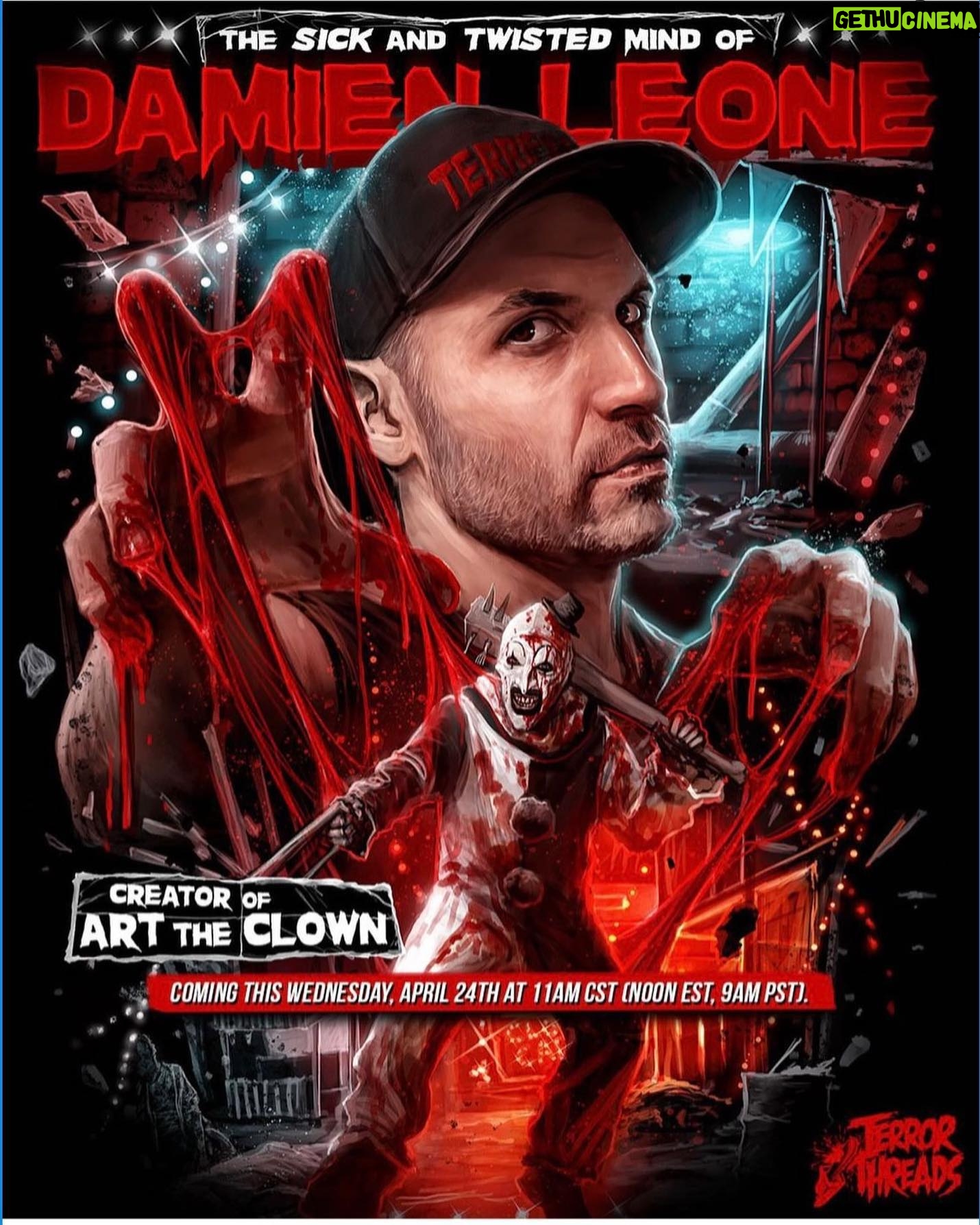 Damien Leone - 12.5K Likes - So honored that @terrorthreads surprised me with my own design 🙏🤡🔥 This is so cool! Amazing artwork by @samhain1992 👊 Available this Wednesday! #terrifier #creator #sickandtwistedmind