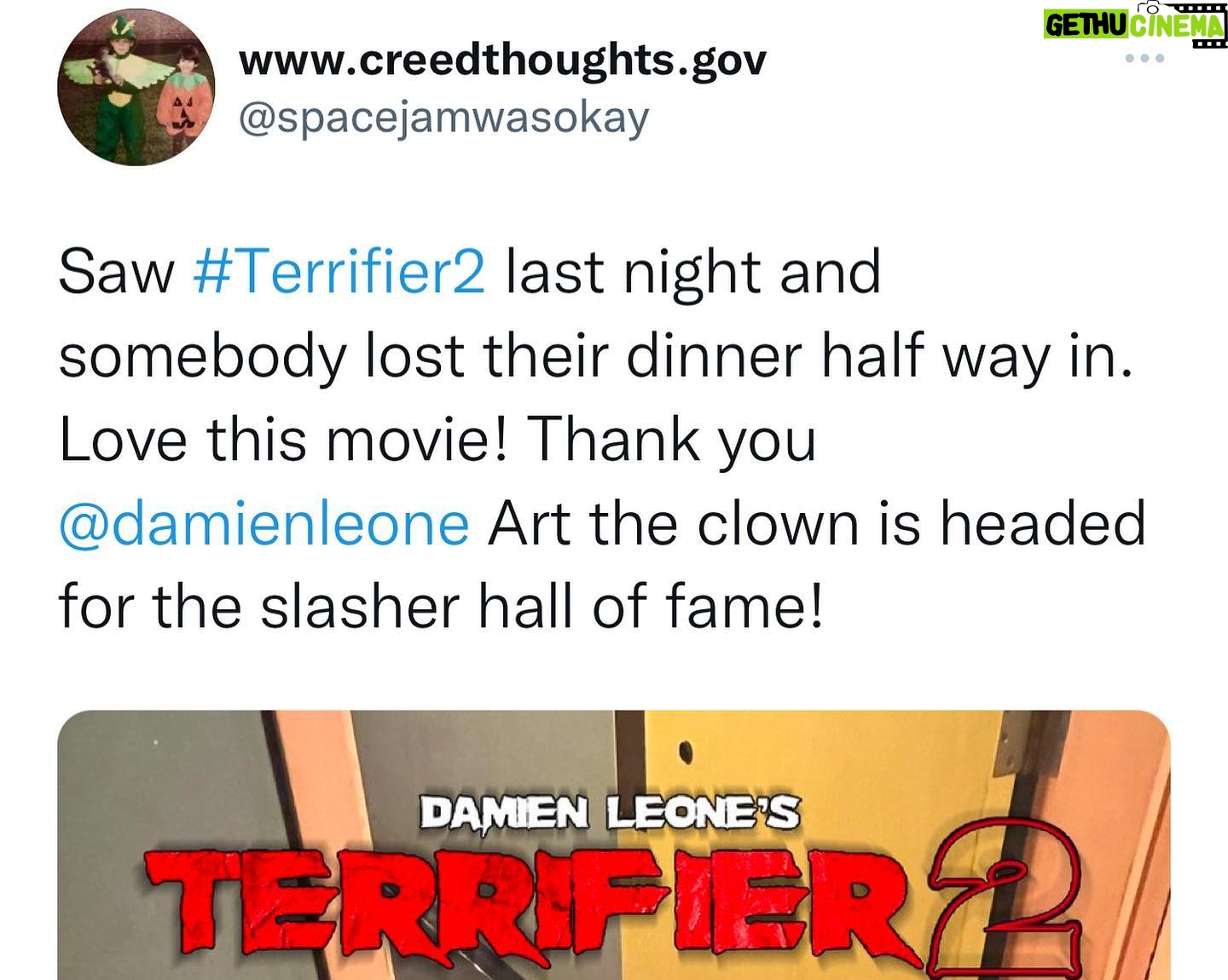 Damien Leone - 4.7K Likes - So apparently Terrifier 2 has made multiple people faint and vomit during screenings and I think I know the scene that’s responsible @caseyhartnett 😬 ummm I guess we did a pretty good job with those fx @pjfalcone 🤷🏼♂️ See for yourself! Terrifier 2 is still in theaters nationwide!! 🤡 please continue to support indie horror #itsonlyamovie #besafe #notforeveryone #bewarned #notforthefaintofheart #terrifier2 #terrifier #graphic #specialfx #terrifier #arttheclown