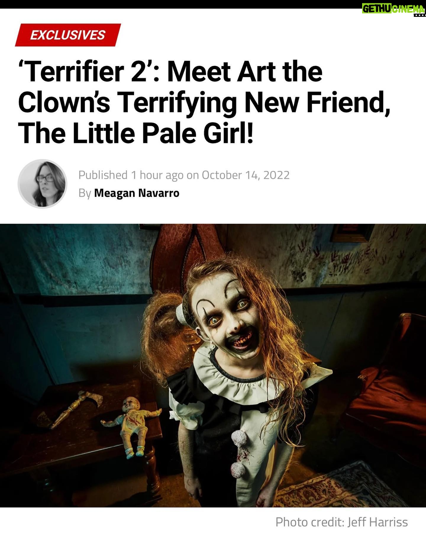 Damien Leone - 9.1K Likes - I’m so thrilled to finally be able to share this and celebrate the incredibly talented @ameliemclain who plays The Little Pale Girl in Terrifier 2! She’s been kept a secret for years and is a genuine scene stealer! What did you think of Art’s new little friend?? 🤡🔥 Read the full article in my bio! Avoid Spoilers if you haven’t scene the film yet! #thelittlepalegirl #arttheclown #terrifier2 #terrifier 📸 photos courtesy of @jeffharrisphoto 🔥🤘🏻