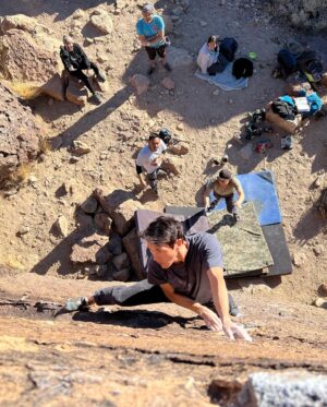 Daniel 'Cloud' Campos Instagram - Sent my first highball at Bishop last week 🙌🏽 I got knocked down multiple times. I lost count on how many attempts. My hands were raw, my feet were killing me. Every time I had to start over I needed to take a breath, push the pain to the side, forget about how far I got and focus back on one move at a time. The journey was exhausting, challenging, scary, frustrating, painful and at times discouraging. But with every attempt I got closer and closer to the top and all those negative mind sets turned into positive ones. The journey became exciting, exhilarating and hopeful! Once I reached the top I heard the support of my friends down at the bottom and was greeted by @dr.climb at the top who captured those fulfilling moments on my face in real time 🙏🏽 Thanks to my friends and the climbing who pushed me to the top 👊🏽 first photo by @carrmelisaa video by @geraldnonadoez