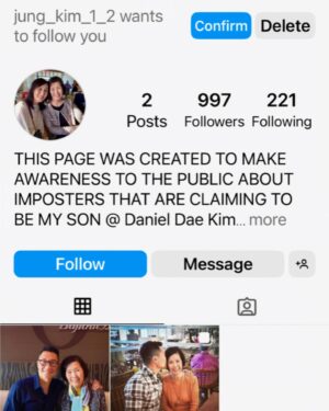 Daniel Dae Kim Instagram - These accounts get sneakier and sneakier. First they pretend to be me, then they pretend to be my managers, now they pretend to be my parents???
These frauds solicit money, or worse, and no matter how many times I alert @instagram, they seem to stay active. Please don’t be fooled. 
This is my ONLY account. No one affiliated with me will ever have one that “represents”me in any way. If you’re ever contacted by them, please don’t respond, just block and report. Thank you, and to anyone who’s been fooled, many apologies. 😔