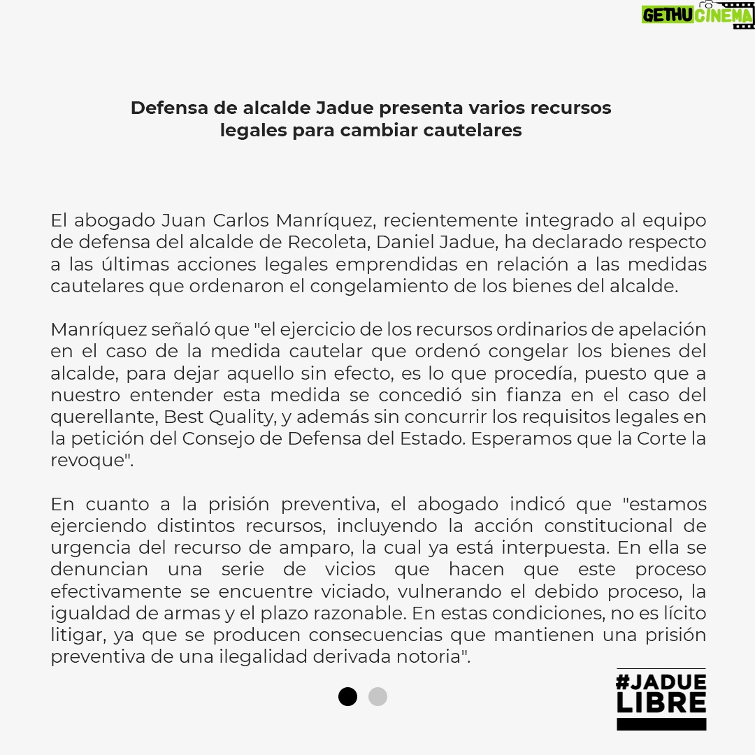 Daniel Jadue - 2.2K Likes - 🔴Comunicado de la Defensa del compañero Daniel Jadue!
Se presentaron varios recursos legales para cambiar las cautelares de un proceso que está totalmente viciado! #JadueLibre