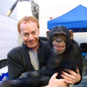 Danny Elfman Instagram - Teenage Mali and I visited the set of Tim Burton’s “Planet of the Apes” in or around the 2000s. We got to spend some real quality time with the chimps that were on set. Priceless! 

Once a day, they would frolic free and wild in an empty soundstage… swinging in the rafters high above us. Really amazing. 

#throwbacktuesday #dannyelfman #planetoftheapes #timburton