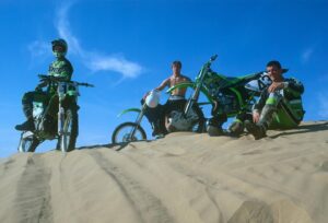 Danny Way Instagram - @kblock43 @rynoglobal and I out at #glamis for a @dcshoes photoshoot in the mid 90s . Ken and I starting living together in the early 90s and we both got really into riding and racing motocross. Early on we became really good friends with @rynoglobal and we would always find ourselves trying to keep up with the level of jump magnitude we were witnessing/caught up in. I know Ken and I had no business jumping the distances we did but when your riding sand dunes with a guy as crazy and talented as Ryan you better be careful, looks fun flying from one mountain dune to another like Ryno but one mistake and it’s a wrap. This was the end such an amazing day of riding and I will never forget how much fun we had together. I remember we were so happy that none of us got really hurt. Couple minor crashes but no trips to the hospital is a win in this game 🙏 @photoballard #43forever