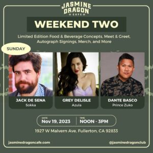 Dante Basco Instagram - #RufioMatcha Launch Week 2 ANNOUNCEMENT!!! This weekend we have special #avatarthelastairbender cast coming!!! Saturday Nov. 18th is #AvatarDay with #ZachTylerEisen (#Aang) & Janet Varney @thejvclub (#Korra) Sunday Nov 19th @jackdesena (#Sokka) & @greydelisle (#Azula)!!! Come hang out with us for the @rufiomatcha x @fillbakeshop collab at the #JasmineDragon pop up! Special Merch only available at event by @merchlabs! 🍵  Get your VIP TICKETS at 👉🏼 www.rufiomatcha.com 

#rufio #pricezuko 
#firenation #pricezuko #bangarang #avatarthelastairbender #Dantebasco
#uyghuralice #matcha #organicmatcha #popup