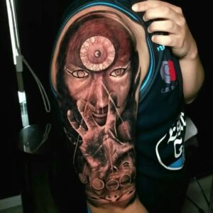 Daron Malakian Instagram - Very cool SOAD tattoo. So awesome to see my dads art work tattooed on someone like this. Thanks @officialdifusor for sharing.

#DaronMalakian #ScarsOnBroadway #DMSOB #SystemOfADown #SOAD