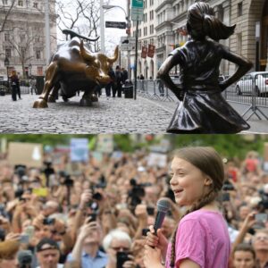 Darren Aronofsky Instagram - art manifests reality. art creates change. in 2017 artist Kristen Visbal creates the Fearless Girl statue to ward off the blind rage of the Charging Bull. In 2018 another fearless girl @gretathunberg starts her #schoolstrike4climate to ward off the charging environmental disaster. art inspires the future. ambition is the only thing that will save us. #climatestrike . (coincidentally, greta addressed 300k climate strikers today blocks from the bull...)
