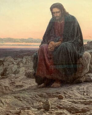 Darren Aronofsky Instagram - this is a detail of the 1872 christ in the desert by ivan kramskoi . it was controversial when it was first presented. i imagine because of jesus’ expression. i think the critics at the time missed the point. sure it shows the suffering He must have felt without food for 40 days. but i believe the artist was capturing the very instant before he defeated temptation. look where jesus is looking. just to the left of that (his left our right) the setting sun is hitting something. can you see what it is?  a rock standing on end. i believe this is the artist’s idea that god is everywhere in everything. we just have to choose to see it. if this was a moving image after a few beats christ would see the miracle before him and it would be time to return.  happy passover.