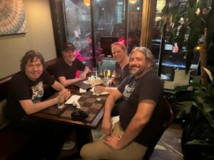 Dave Hill Instagram - Quality, guitar-based Indian food dinner tonight with @jeffmcerlain, @angusclarkgtr, and @jasonloughlinmusic. We talked about guitars a lot but am now realizing pedals were never mentioned. Why?! Earlier in the day I had ramen with my buddy @samulilaunonen, who is visiting from Helsinki. We discussed our mutual love for Aki Kaurismaki films but also forgot to talk about pedals. A great day of friends and foods! Also I wore different pants to each meal. Not to brag.