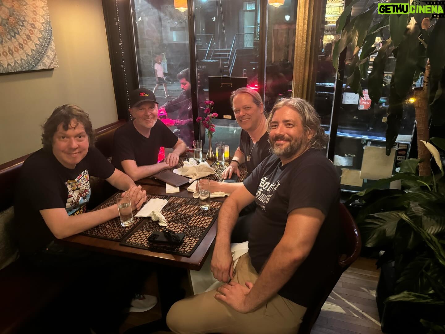 Dave Hill - 692 Likes - Quality, guitar-based Indian food dinner tonight with @jeffmcerlain, @angusclarkgtr, and @jasonloughlinmusic. We talked about guitars a lot but am now realizing pedals were never mentioned. Why?! Earlier in the day I had ramen with my buddy @samulilaunonen, who is visiting from Helsinki. We discussed our mutual love for Aki Kaurismaki films but also forgot to talk about pedals. A great day of friends and foods! Also I wore different pants to each meal. Not to brag.