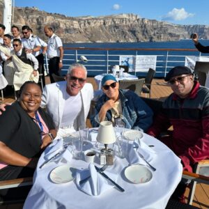 Dave Koz Instagram - Day 6, Santorini Greece. Some memorable moments from Toga Night. So happy to meet a cruiser named Mary Ann who is going thru chemo and told her doctors she wasn’t gonna miss the cruise, so to work the chemo treatments around her trip!! Truly amazing stories out here from our incredible guests. And some outrageous shows, esp from @keikomatsuijazz and @jackiemjoyner on the MainStage tonite. Been SUCH a great trip, last day of Voyage One tmrw! @davekozcruise