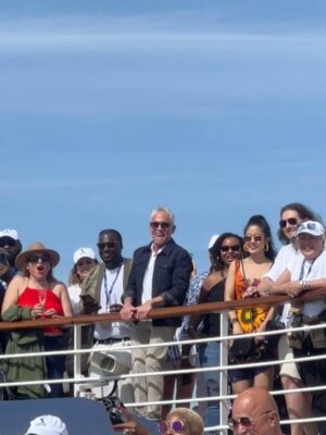 Dave Koz Instagram - I’m not going to pretend this is not embarrassing. But this is what complete happiness looks like when you don’t think anyone is watching. :) During our sailaway party while @sheilaedrummer was playing. Thx @ashling.cole for capturing (I think!) #davekozcruise2024 @davekozcruise