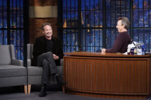 David Duchovny Instagram - Always great to see you, thanks for having me on @latenightseth.

pc: Lloyd Bishop/NBC