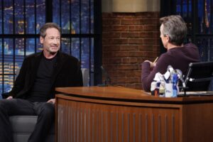 David Duchovny Instagram - Always great to see you, thanks for having me on @latenightseth.

pc: Lloyd Bishop/NBC
