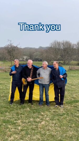 David Gilmour Instagram - On 30 March 2022, David Gilmour, Nick Mason, Guy Pratt & Nitin Sawhney gathered in Sussex to record a new Pink Floyd song featuring vocals from Ukrainian singer Andriy Khlyvnyuk n support of Ukraine, following the country’s invasion by Russia. ‘Hey Hey Rise Up’ has so far raised more than £500,000 to help alleviate the suffering of Ukrainian people. Please keep streaming, downloading and purchasing the song and buying its merchandise. Pink Floyd will donate all proceeds to Ukraine Humanitarian relief. Thank you. #PinkFloyd #HeyHeyRiseUp #Ukraine #fyp