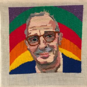 David Sedaris Instagram - A hand made needlepoint from the very talented Holly Walsh.  Thank you Holly!