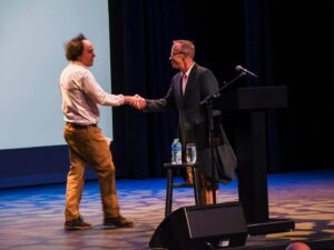 David Sedaris Instagram - A few snaps from the road:
1. @appellcenter marquee
2. Spotted at @mcnallyjackson 
3. Bookselling friends at @kodak_center 
4. Onstage @attheacademy 

#davidsedaris #davidsedarisontour #davidsedarislive