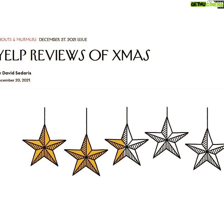 David Sedaris - 3.4K Likes - A new piece by David, now online at the New Yorker: “Yelp Reviews of X-Mas” ⭐️⭐️⭐️⭐️⭐️