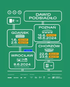 Dawid Podsiadło Instagram - No hej! Idzie ten koniec roku. Jestem już w świątecznym nastroju, myślę sobie o wszystkim co się działo i dzieje. Jakieś takie wiecie, podsumowania. 10 lat już jesteśmy razem. Co będzie dalej, ciężko powiedzieć. Natomiast przeżyliśmy razem bardzo wiele szalonych rzeczy, z roku na rok, mam wrażenie, że skala tych rzeczy tylko rosła. Trudno więc nie mieć wrażenia, że limit szczęścia i pomyślności w jakimś sensie dociera do swojej granicy. Ale absolutnie nie zamierzamy zwalniać tempa, wręcz przeciwnie, plany mamy ciągle coraz większe i śmielsze. Ale wiecie, fajne są te sentymenty i taka chwilowa zaduma. Co dalej, co jeszcze. Wątpię, że kiedykolwiek w moim życiu, czekał mnie będzie taki miesiąc jak Czerwiec 2024. I tak jakoś pogadaliśmy i pomyśleliśmy, że skoro ten miesiąc i tak będzie wyjątkowy to może… Siedem stadionów to zawsze więcej niż sześć. Są tacy, co powiedzą, że to już przegięcie. Zgoda - właściwie się zgadzam. Czy wyprzedamy siedem stadionów dla 500 tys. osób? Tym razem nie mam pewności, ale wiem, że Wrocław zawsze był dla mnie życzliwy. Więc zróbmy to. Zróbmy razem siedem stadionów w miesiąc. Do zobaczenia dookoła sceny.

8.06.2024 - Tarczyński Arena Wrocław
Bilety pod choinkę jutro o 11:00 na eBilet.pl
