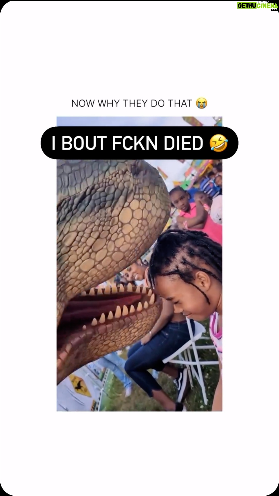 Daym Drops - 1.2K Likes - Let’s just BE CLEAR on WHO lil’ mama is! At THIS age, she is already unimpressed!
Didn’t move an inch and had NO FEAR!! Then when she got her head chewed up and spat back out, she eyed the DinoMan down like, “When this show ends, that’s YOUR ASS on EVERYTHANG I love!” 💯
Just know, when she gets older and you see her winning Championships as a MMA Fighter; just remember THIS VERY VIDEO! 🤣🤣🤣