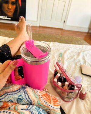 Debleena Sen Instagram - Nail care kinda day! 

#nailcare #spaday #stanleycup #pedimani #pedicure #manicure #nailpolish #nailcolor #pink #love #feetlove #pyaar #toerings