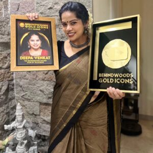 Deepa venkat Instagram - Iyakkunar Sigaram K.Balachander. It was he who piqued my interest in acting for the camera. That was the beginning. With the renowned Kavithalaya. 

I went on to work with famed production houses like AVM productions, Vikatan Televistas, Chozha Creations, Radaan, Pond's Bala sir, Satyajyothi Films, and so many more.. it's a long list. 

Directors like KB sir, SP Muthuraman sir, L Raaja sir, Gopi Bhimsingh sir, Ameer Jan sir, CJ Bhaskar sir, Sunder K Vijayan sir, Thirumurugan sir, Thiruselvam sir, SN Shaktivel sir, Arunthavaraj sir, Nithyanandam sir, and many more directors have been immeasurably supportive and instrumental in making me the actor I am, today. 

True, I may not be acting for the camera now, but if you thought voice acting needed no actual performance, you couldn't be further away from reality. 

This recognition from @behindwoodsofficial is dedicated to all those amazing production houses, my invaluable directors, patient and excellent cameramen, assistant directors, sound engineers and  mom, dad n Meenu:) 

Thank you for a memorable and a very special evening, @behindwoodsofficial and to Mr.Vinu Arvind and his team who made this happen. This was so good! Grateful🙏

Sari - enoda own sari
Hair and makeup - @krithikasbeautysalon (thank you dear Krithika😍)
Jewelry - borrowed from sweetheart @priyadharshinichandrasekar