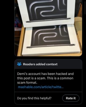 Demi Adejuyigbe Instagram - putting this on the grid so i don’t have to keep responding to DMs like “yes i know”- my twitter got hacked! i know this. don’t know what to do about it because the website has been broken for a while since Elon took over and fired all the support staff and i literally didn’t get it back for a whole year last time this happened. please do not be a dummy and buy a laptop from whoever has my account. never in a million years would i sell you anything that requires me to deal with money or shipping myself, or refer to you people as my “family.” report the tweets they post i guess? okay bye!

edit: The bitch is back. I’m the bitch