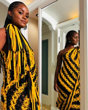 Denée Benton Instagram - miss honey For Your Consideration as miss peggy. cant get enough of @diotima.world 🍯🐝💛
.
.
styling by @solangefranklin 
glam by @rebekahaladdin and @dij__w 
.
.
#FYC #emmys @gildedagehbo
