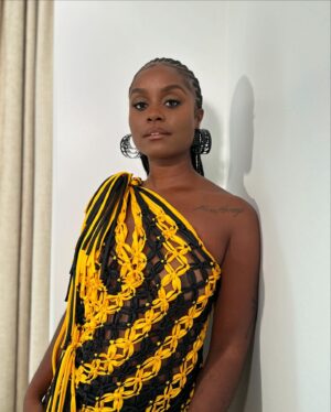 Denée Benton Instagram - miss honey For Your Consideration as miss peggy. cant get enough of @diotima.world 🍯🐝💛
.
.
styling by @solangefranklin 
glam by @rebekahaladdin and @dij__w 
.
.
#FYC #emmys @gildedagehbo