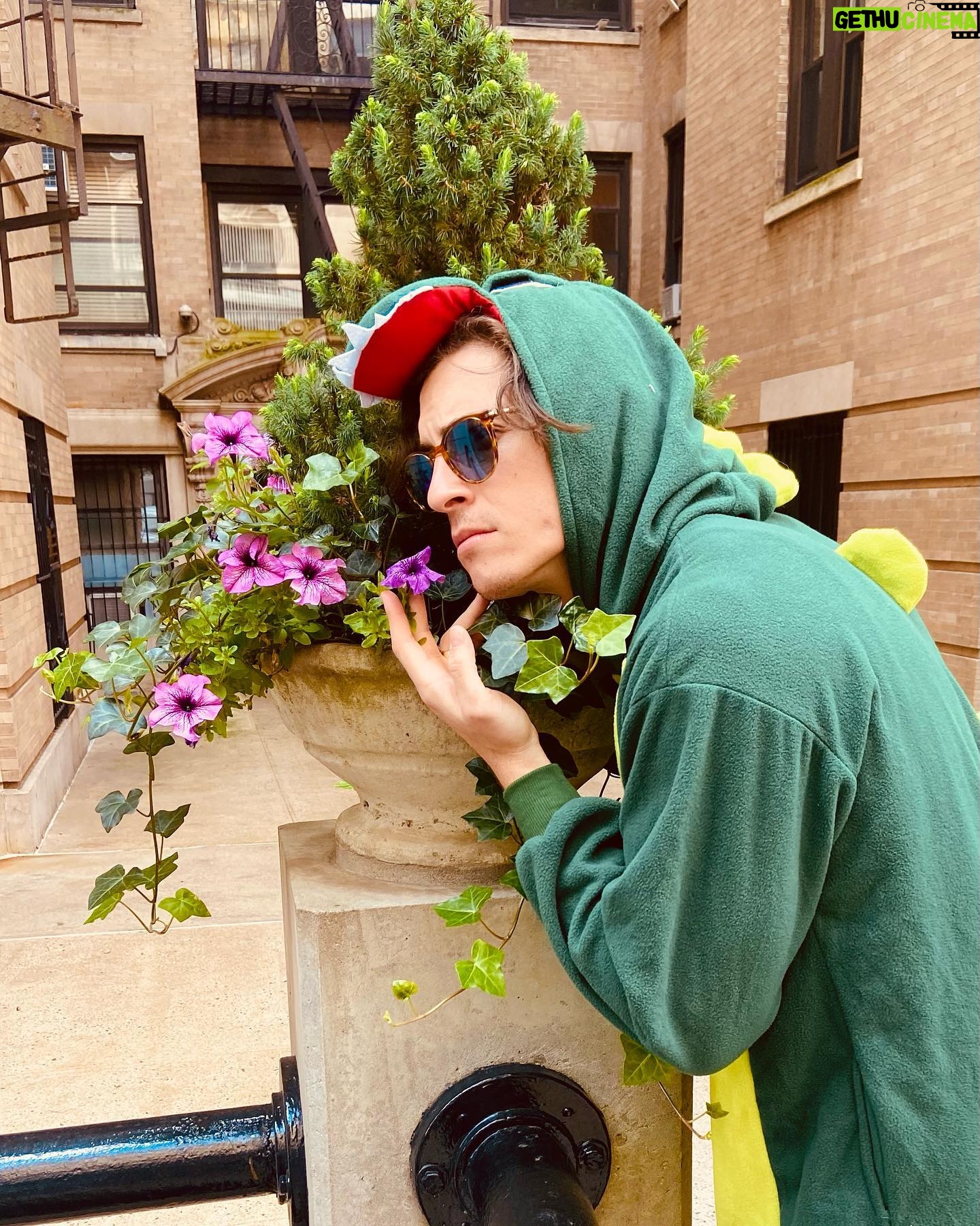 Derek Klena - 21.1K Likes - When life is flying by and the world is in chaos, it’s important to slow down and smell the…Petunias… Happy Halloween one and all 🎃 📸: @leeshsqueash & Dax-a-million
