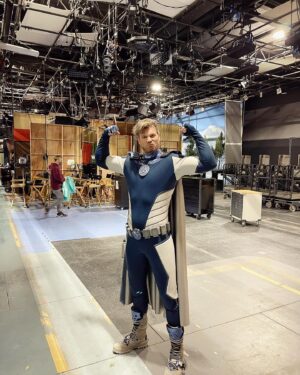 Derek Theler Instagram - All of the episodes of “The Villains of Valley View” are available on @disneyplus including the Christmas special! I had a blast playing Blue Granite in S2. I miss these days! 💙🔨