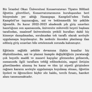 Derya Alabora Instagram - Öğrencilerimizin yanındayız. Giriş sınavlarından çekiliyoruz. #öğrencilerimizinyanındayız #okankonservatuvaradokunma #okantiyatro