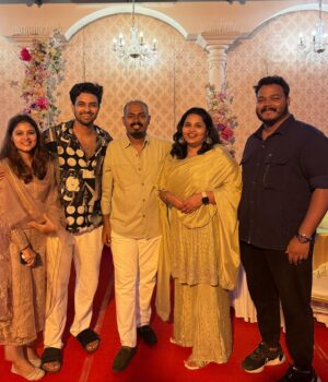 Dev Mohan Instagram - “Cheers to the beautiful union of two amazing souls! Wishing you a lifetime of love, laughter, and unforgettable moments together 🥂💕 
@amal_paulson ♥️ @jaseena_abubacker

#foreverfriends #weddingbliss 
@jithinasankarji @anirudhsb