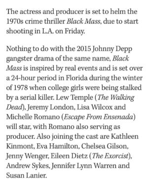 Devanny Pinn Instagram - Zomg you guys @hollywoodreporter has the exclusive on my directorial debut #BLACKMASS !
.
This is my passion project and a story I've wanted to tell since House of Manson. It's been quite an adventure already but I'm super proud of the talented cast/crew we assembled and what we're all about to show you!
#filmmaking #genre #thr #truecrime #blackmassmovie #femaleempowerment #jaguarmotionpictures #PINNing
@jenniferlynnwarren @jennylouwonder @thatladylara @davidjoshlawrence @grace__newton @mikeferguson71 @kern.creative.design @granimostudios @realgregtally @elisabethmontanaro @gcjrealtor
@stevenshea @firstglancefilmfests @jaguar_motion_pictures