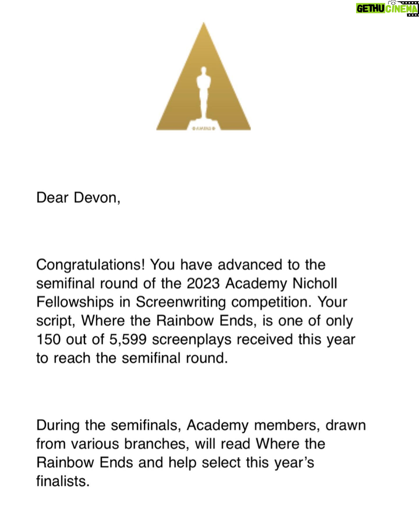 Devon Bostick - 77.9K Likes - literally thank you to @TheAcademy, elated my script made it to top 50 of like 5600 for the nicholl fellowship, someone please make it š