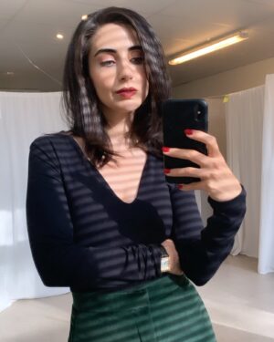 Dilan Gwyn Instagram - Green velvet pants, Cartier watch, "The Rachel" light... The nails, the lips... Really wish I would have  photograped more of the 90's looks I've had for Maffia. 😍