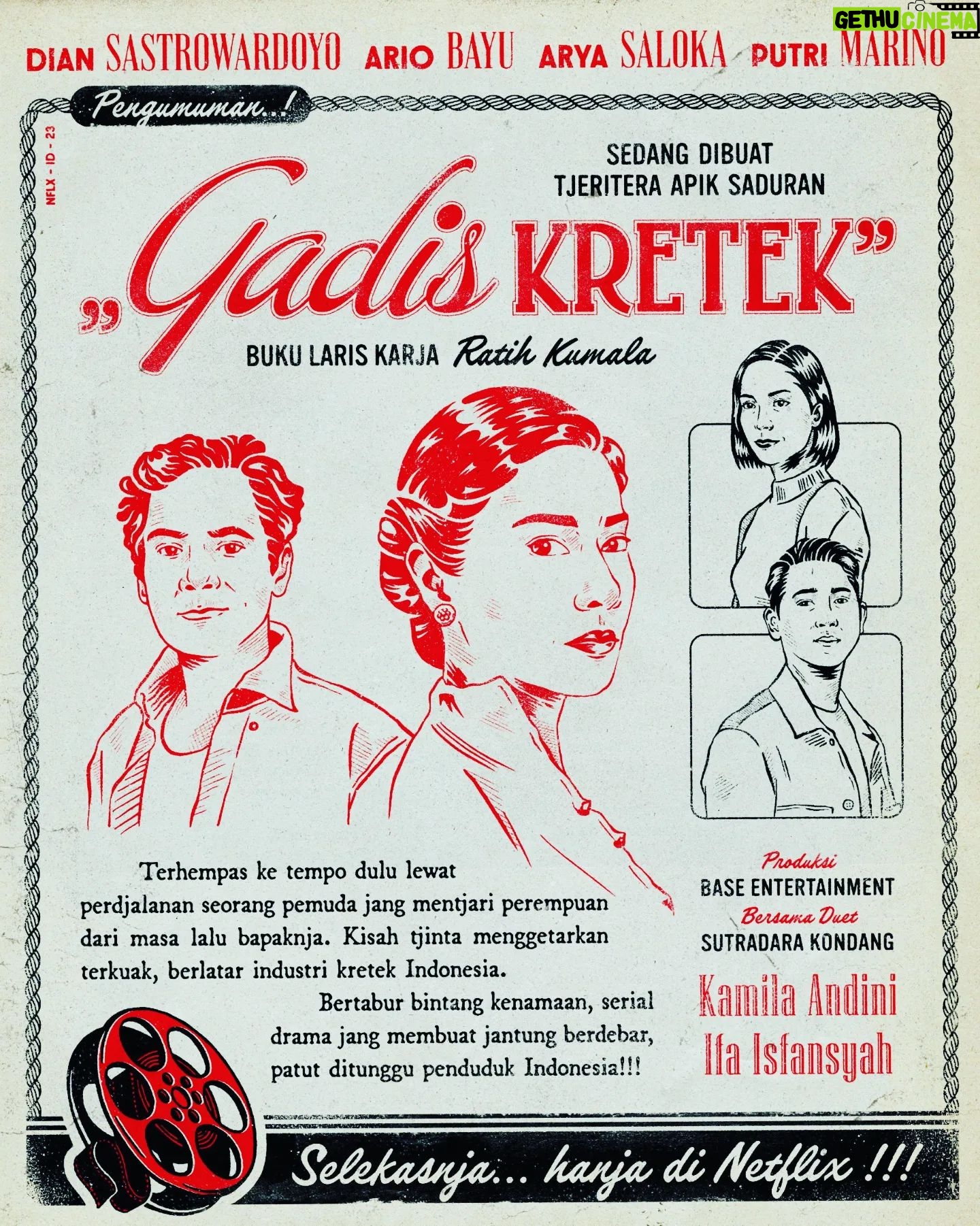 Dimas Aditya - 1.1K Likes - Kenalkan nama saya Karim. Anak ke-2 dari Soeraja, pemilik perusahaan rokok tersukses.
Nantikan kami di serial terbaru Netflix, _Gadis Kretek_.
Diangkat dari novel karya Ratih Kumala, Gadis Kretek bercerita tentang kisah cinta yang elok berlatar kejayaan industri kretek Indonesia dan dua masa yang saling terhubung.
Tunggu kami segera, hanya di Netflix!
#GadisKretek
@NetflixID