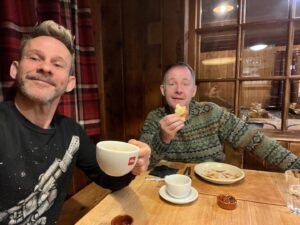 Dominic Monaghan Instagram - 3000 metres up you got to fuel your fire. @boydbilly and I made croissant and pains au chocolat for the crew. @billyanddomeattheworld @dash.pics @martinblencowe