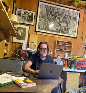 Donal Logue Instagram - Cooking up a new book in the @frisonloguehardwoods office on the ranch.