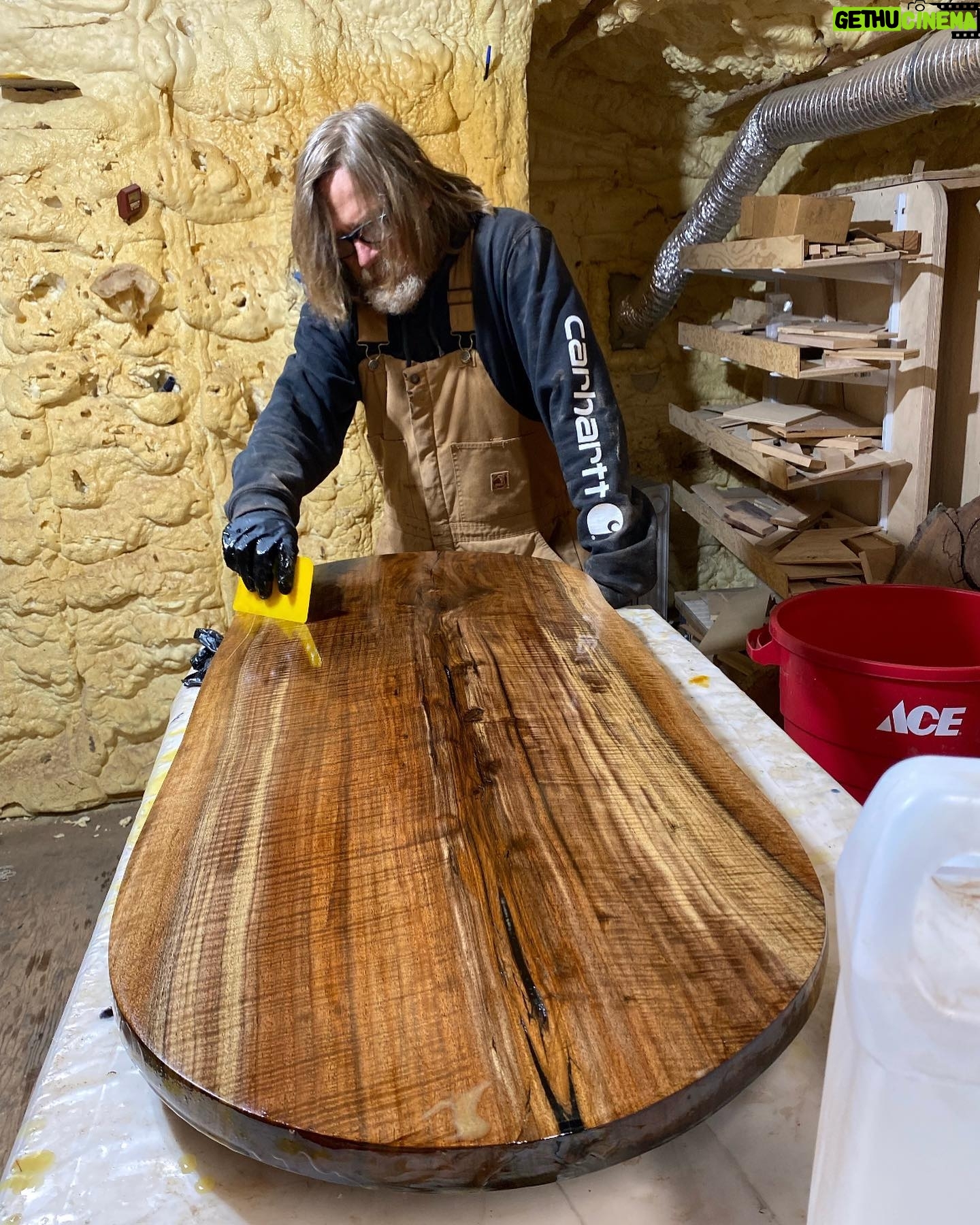 Donal Logue - 3K Likes - Making this walnut pop with Tried & True Original Wood Finish. The curl in this piece is fantastic. 10 years ago, I started a hardwood business @frisonloguehardwoods with Kevin Frison at my ranch in Oregon with a @woodmizer LT70 Scandinavian mill we bought from @mariahstrongin ‘s grandfather and a @nyledrykilns wood kiln. It’s been fits and starts trying to get back to the mountain between acting gigs, but now we’re flying (not that Kevin needed my amateurish help!) If you are a woodworker, we have the Pacific Northwest hardwood slabs you need to create your own pieces. Check out our website— we have oak, maple, elm, walnut, madrone, blue-stain pine, cedar, and doug fir. While we ship anywhere, I’ll also be doing dedicated LA runs in my truck bringing product with me. Because of Kevin’s company @frisontreeservice, we only use repurposed and salvaged hardwoods. Follow our tree planting venture starting in January here. #woodworking #woodmilling #nylesystems