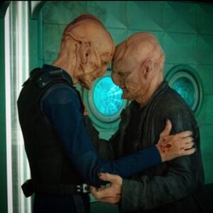 Doug Jones Instagram - Appreciation Post!!
The actor who portrayed Su’kal in those final episodes of @startrekcbs Discovery season 3 was none other than vaudevillian/ clown/ mime/ and film legend Bill Irwin.
.
To share camera time with him was a dream come true for me! If you are unaware of his lengthy career, he’s easy to look up on your webbernet device! (A fun YouTube rabbit hole for starters!).
.
Pictured with both of us before/during makeup application by our season 3 head of prosthetics, the brilliant @mikesmithson_makeup , then swipe to see the full looks.
.
#startrekdiscovery #startrek #space #thefinalfrontier #boldlygo #outerspace #spacetravel #spaceopera #kelpien #saru #sukal #billirwin #dougjones #actors #actorslife #vaudeville #stage #screen #sciencefiction #scifi #scifitv #sciencefictiontv