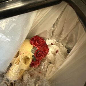 Dr Adam Kay Instagram - Our wedding cake had a life-size chocolate skull on top, which has sat in our fridge for the last five years, freaking out the occasional guest who was looking for the milk. Anyway, it was starting to go manky so we’ve thrown it out. RIP again.