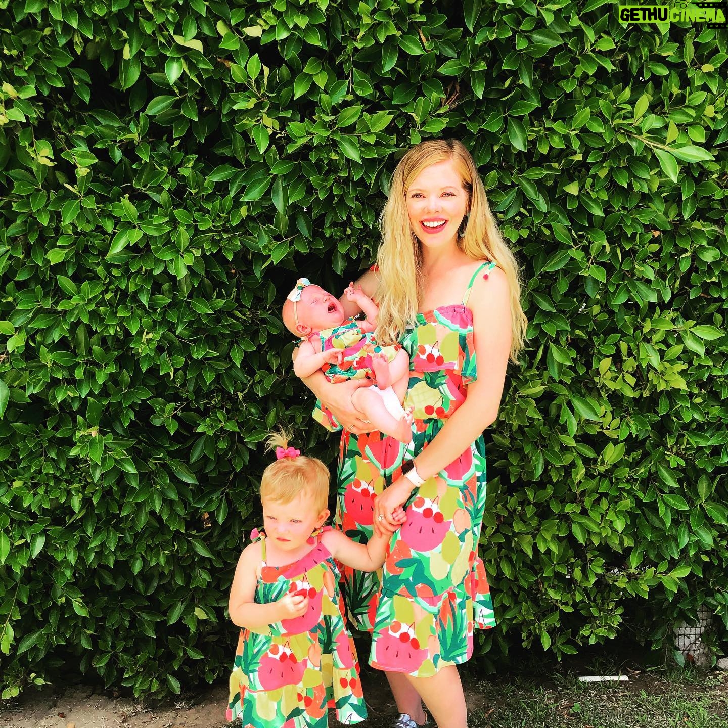 Dreama Walker - 1.3K Likes - This is not a great photo, but it’s way too hot outside to go take another one! 😂
Before the world turned into a dumpster fire, I bough these matching outfits, hoping to wear them somewhere like a party. But since parties aren’t really a thing anymore, a summer Saturday will have to suffice. I guess it’s just as well, Hanalei and Brighton were NOT into it.