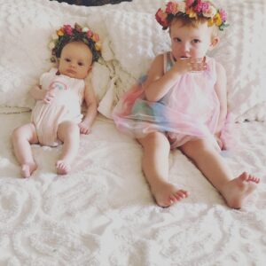 Dreama Walker Instagram - I am not perfect, but they are. 
Through the horrors of 2020, I still pinch myself knowing that I have two healthy, unique, kind, strong and beautiful daughters. 
I can’t wait to get to know each of you and love everything about you. Happy National Daughter Day. 💕
P.S. This is an outtake from the world’s worst photo shoot aka me taking Brighton’s birth announcements. Gorgeous flower crowns by @kelseyharperdesign