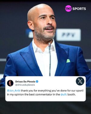 Dricus Du Plessis Instagram - From the middleweight king to the commentary king 👑

@DricusDuPlessis showers @Jon_Anik with well-earned praise! 🤝