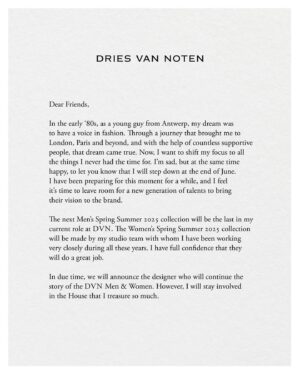Dries Van Noten Instagram - Dear Friends,……………
……… Love, Dries