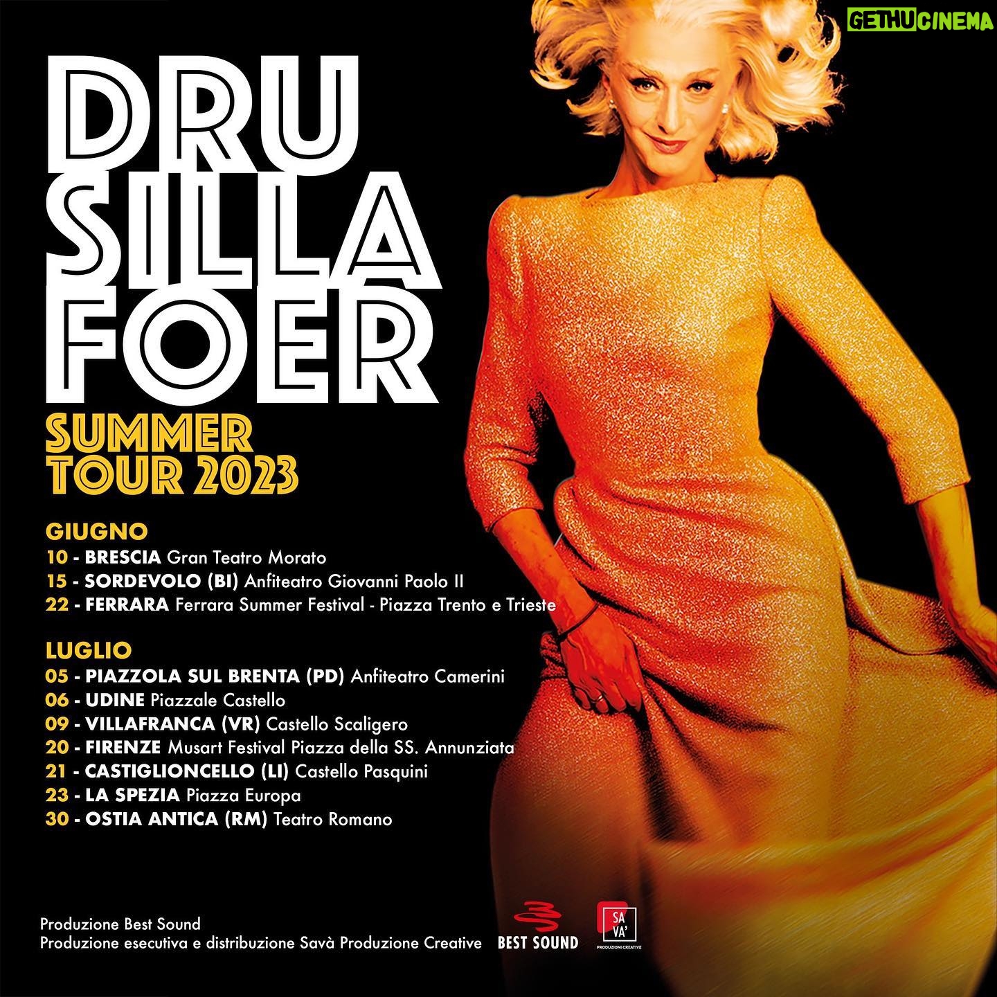 Drusilla Foer - 8.2K Likes - āELEGANZISSIMA SUMMER TOUR 2023ā
Una manciata di appuntamenti a partire dal 10 giugno per circa due mesi, per un tour in piazze e anfiteatri di grande suggestione.
Biglietti in vendita da venerdƬ 3 febbraio ore 15:00
Vi aspetto! ā¤ļø
GIUGNO:
SABATO 10 GIUGNO ā BRESCIA - Gran Teatro Morato
www.ticketmaster.it
GIOVEDI' 15 GIUGNO ā SORDEVOLO (BI) ā Anfiteatro Giovanni Paolo II
www.ilcontato.it
www.ticketone.it
GIOVEDĆ 22 GIUGNO ā FERRARA ā FERRARA SUMMER FESTIVAL - Piazza Trento e Trieste
www.ticketone.it
LUGLIO
MERCOLEDĆ 5 LUGLIO ā PIAZZOLA SUL BRENTA (PD) ā Anfiteatro Camerini
www.ticketmaster.it
GIOVEDĆ 06 LUGLIO ā UDINEā Piazzale Castello
www.ticketone.it
DOMENICA 09 LUGLIO ā VILLAFRANCA (VR) ā Castello Scaligero
www.ticketone.it
www.ticketmaster.it
GIOVEDĆ 20 LUGLIO ā FIRENZE ā Musart Festival - Piazza della Santissima Annunziata
www.ticketone.it
VENERDĆ 21 LUGLIO ā CASTIGLIONCELLO (LI) ā Castello Pasquini
www.ticketone.it
www.ciaotickets.it
DOMENICA 23 LUGLIO ā LA SPEZIA ā Piazzale Europa
www.ticketone.it
www.vivaticket.com
DOMENICA 30 LUGLIO ā OSTIA ANTICA (RM) ā Teatro Romano
www.ticketone.it
PRODUZIONE:
BEST-SOUND FRANCO GODI
PRODUZIONE ESECUTIVA:
SAVA' PRODUZIONI CREATIVE
DISTRIBUZIONE:
SAVA' PRODUZIONI CREATIVE
#BEST SOUND FRANCOGODI
@savaproduzionicreative
@lorisdileo
@nicogoriswing10tet