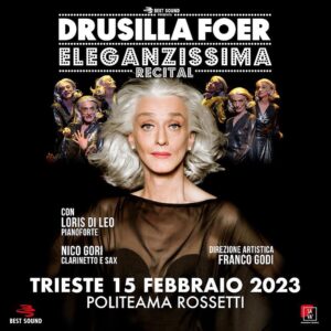 Drusilla Foer Instagram - MERCOLEDI' 15 FEBBRAIO saró a TRIESTE al Politeama Rossetti.

Vi aspetto ❤️

 
PRODUZIONE:
BEST-SOUND FRANCO GODI
 
PRODUZIONE ESECUTIVA:
SAVA' PRODUZIONI CREATIVE
 
DISTRIBUZIONE:
SAVA' PRODUZIONI CREATIVE
 
#BEST SOUND FRANCOGODI
@savaproduzionicreative 
@lorisdileo 
@nicogoriswing10tet 
@ilrossetti 

#drusillafoer #drusilla #eleganzissima