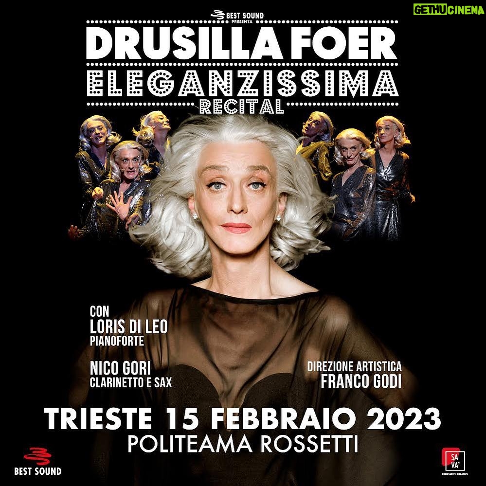 Drusilla Foer - 4.4K Likes - MERCOLEDI' 15 FEBBRAIO saró a TRIESTE al Politeama Rossetti.
Vi aspetto ā¤ļø
PRODUZIONE:
BEST-SOUND FRANCO GODI
PRODUZIONE ESECUTIVA:
SAVA' PRODUZIONI CREATIVE
DISTRIBUZIONE:
SAVA' PRODUZIONI CREATIVE
#BEST SOUND FRANCOGODI
@savaproduzionicreative
@lorisdileo
@nicogoriswing10tet
@ilrossetti
#drusillafoer #drusilla #eleganzissima