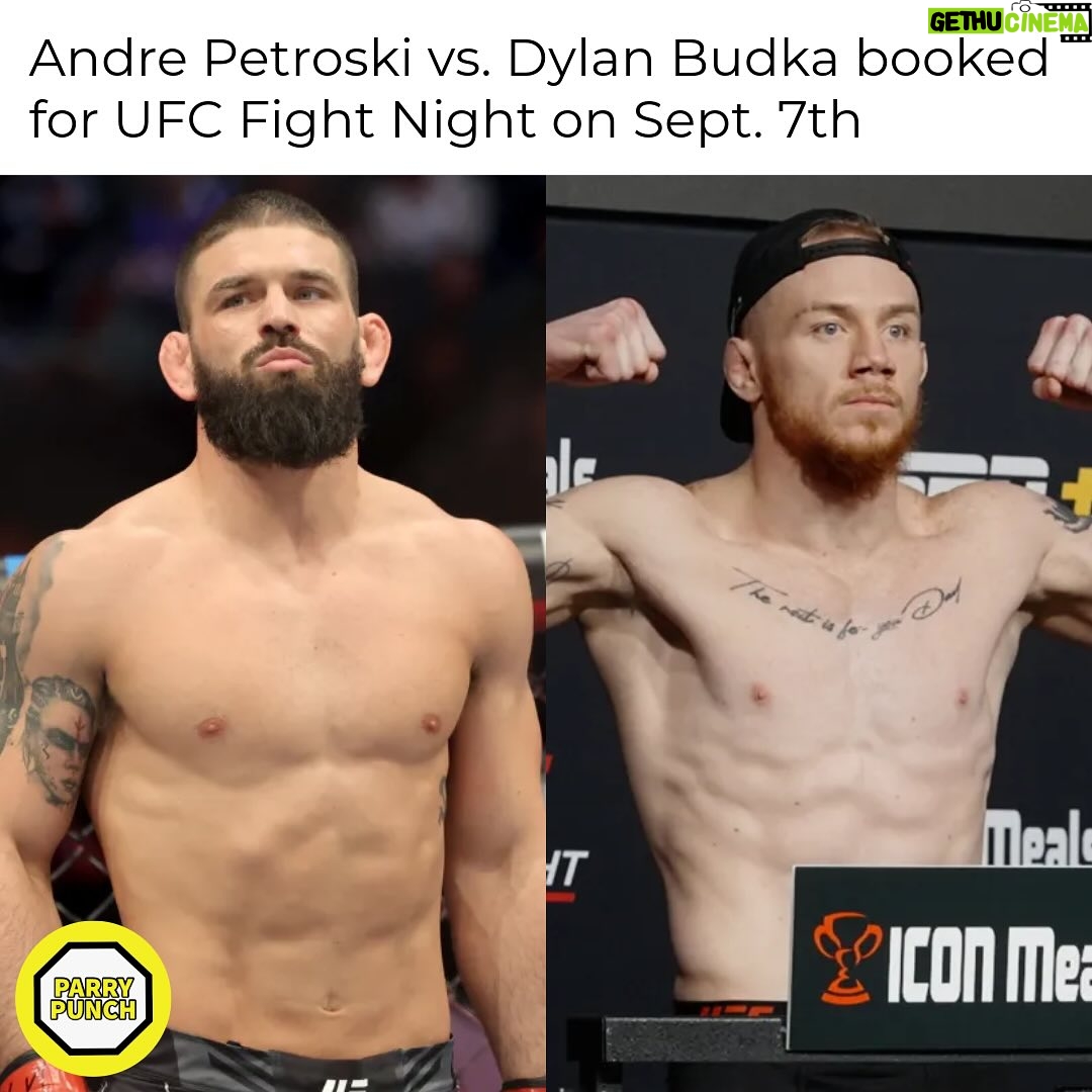 Dylan Budka - 420 Likes - A middleweight bout between #AndrePetroski and #DylanBudka has been booked for #UFCFightNight on Sept. 7th. 🚨🔥
Per #Budka’s manager, they accepted a fight against #JulianMarquez last week, but #Marquez didn’t end up signing. Resulting in a quick turn around for #Petroski following his win just three days ago at #UFCDenver.
